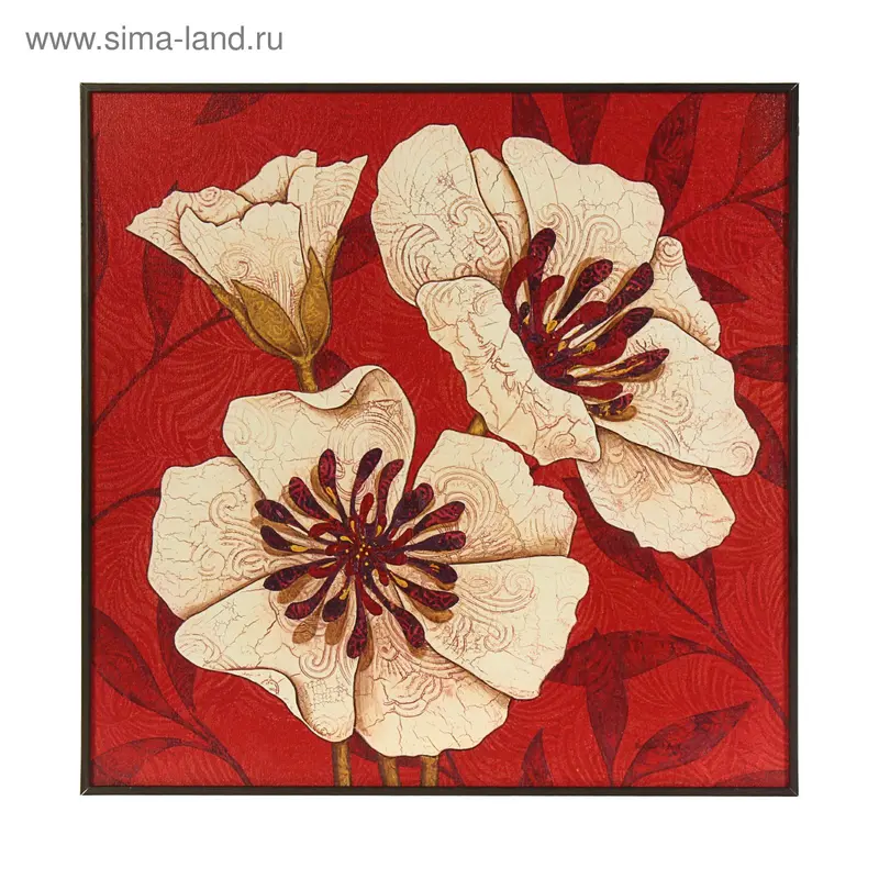Картина "Цветы на красном", 50х50 см