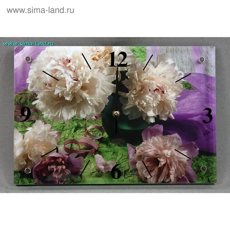 часы настенные стекло пионы 38*29см (бокс 12 шт)