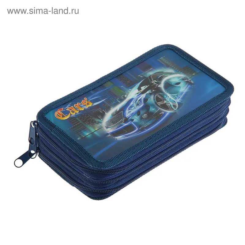 Пенал 3 секции 190 х 110 мм, 12-3D Blue car, пластик с 3D эффектом