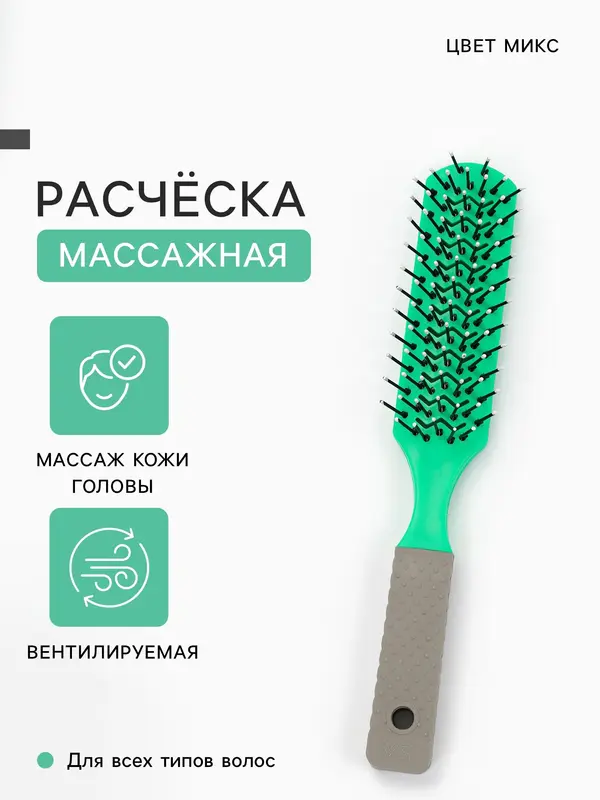 Расчёска массажная, вентилируемая, 3×21 см, фасовка 12 шт., МИКС