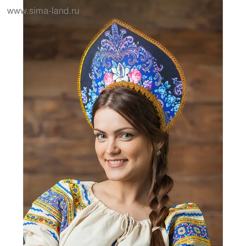 Кокошник «Восторг» на синем, МИКС