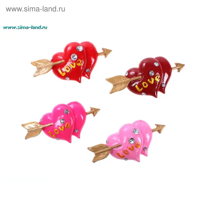магнит полистоун 2 сердца со стразами 4 вида 3,5*7