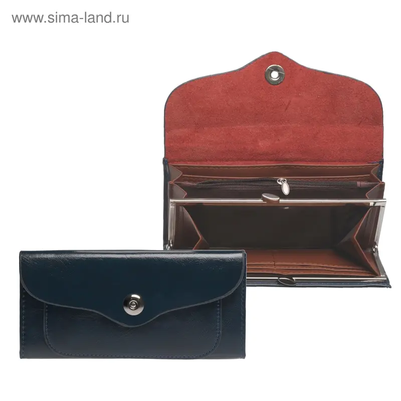 Кошелёк жен 04-02-01, 19*2*9см, 1отд рамка, 3 отд, д/карт, на клапане, синий