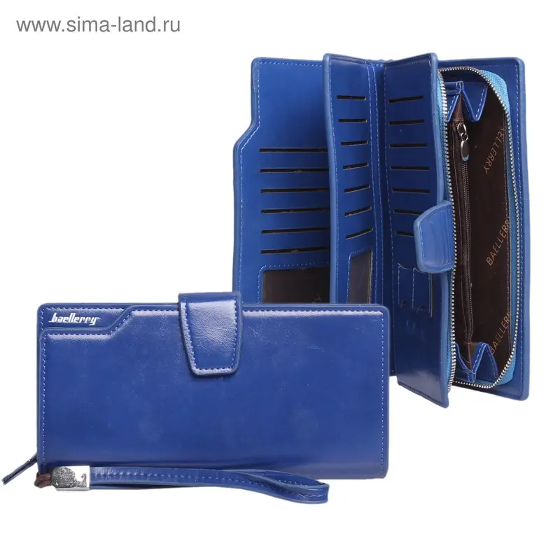 Кошелёк жен 10-02-01, 19,5*3*10см, 4отд, д/карт, д/монет, с ручкой, синий