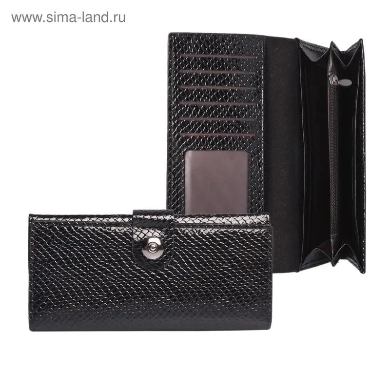 Кошелёк жен 04-02-07, 19*1*10см, 6 отд, д/кред на клапане, черный