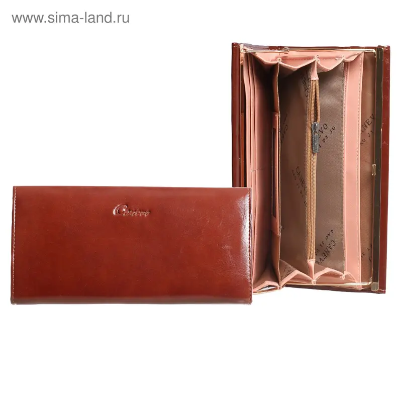 Кошелёк жен 02-02-01, 20*3*10см, 5 отд, д/карт, д/монет, коричневый