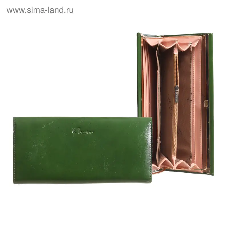 Кошелёк жен 02-02-01, 20*3*10см, 5 отд, д/карт, д/монет, зеленый