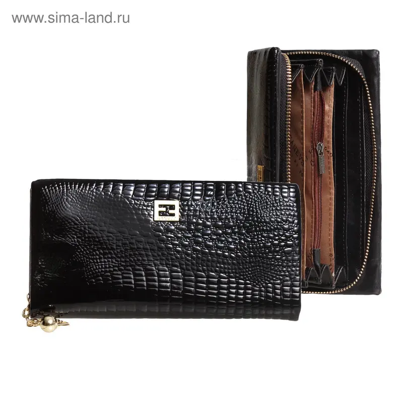 Кошелёк жен 07-03-07, 20*3*10см, 6отд, д/карт, д/монет на молнии, черный