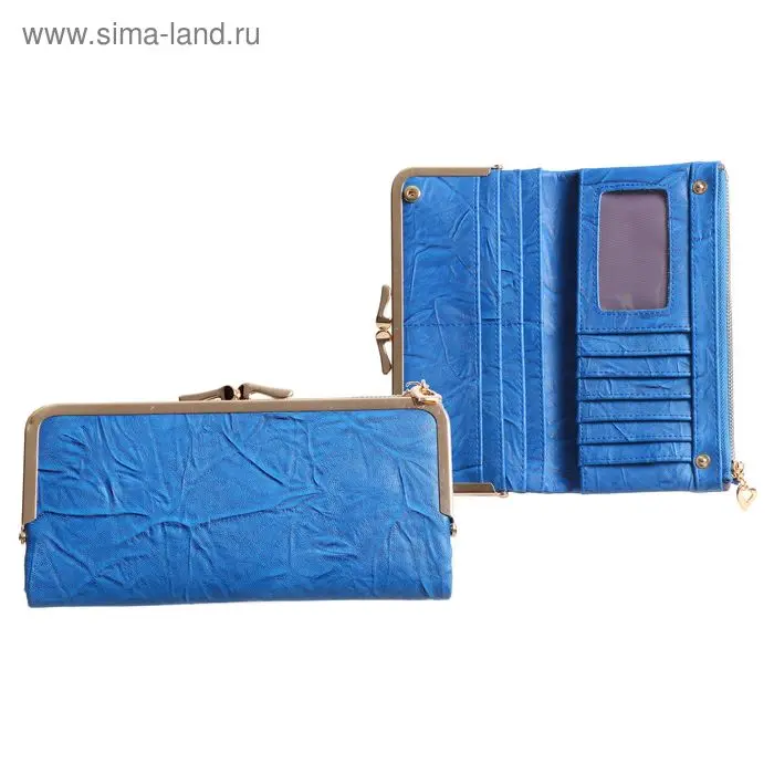 Кошелёк жен 10-01-01, 19*1*9,5см, 2 отд на рамке, д/карт, д/монет, синий