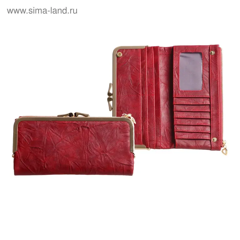 Кошелёк жен 10-01-01, 19*1*9,5см, 2 отд на рамке, д/карт, д/монет, бордовый