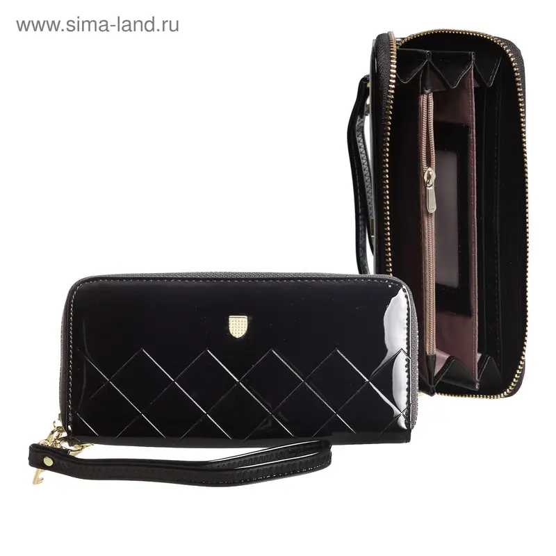 Кошелёк жен 07-03-01, 19*2*9,5см, 5отд, д/карт, д/монет с ручкой, черный
