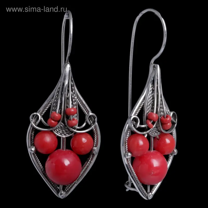 Серьги старинные мотивы «Коралл» эллипс с узорами, нейзильберг