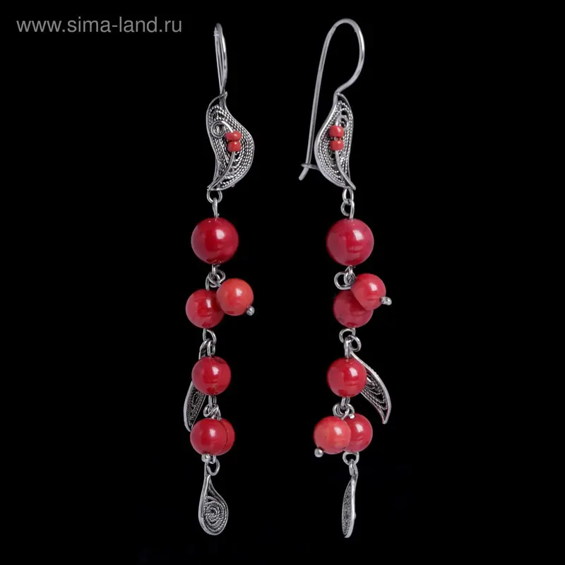 Серьги старинные мотивы «Коралл» капелька, нейзильберг