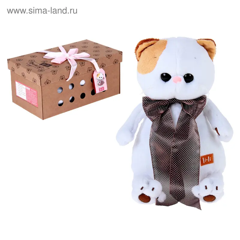 Мягкая игрушка "Кошечка Ли-Ли" с атласным коричневым бантом, 27 см