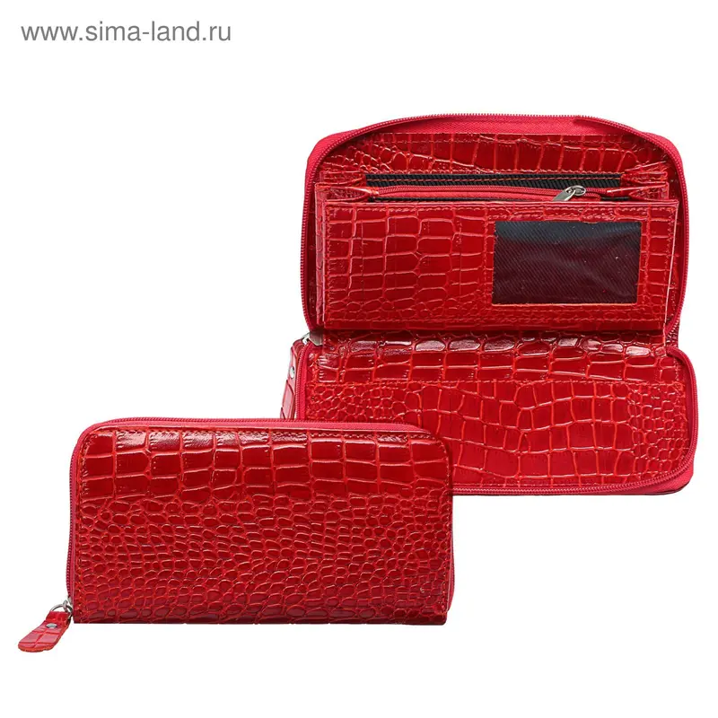 Кошелек жен 07-02-07, 19*2*10, 3 отд, на молнии, красный