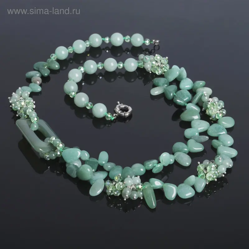 Бусы 2 яруса россыпь галтовки «Нефрит» форма МИКС