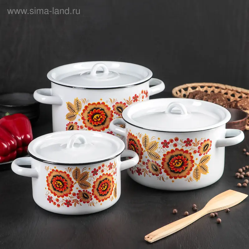 Набор кастрюль «Русский узор», 3 предмета: 1,5 л, 2,9 л, 4,5 л