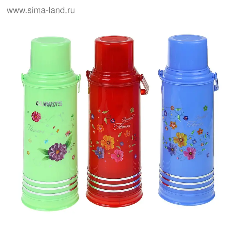 Термос с ручкой Beautiful flowers, 2 л, 1 кружка, 6-8 ч, микс