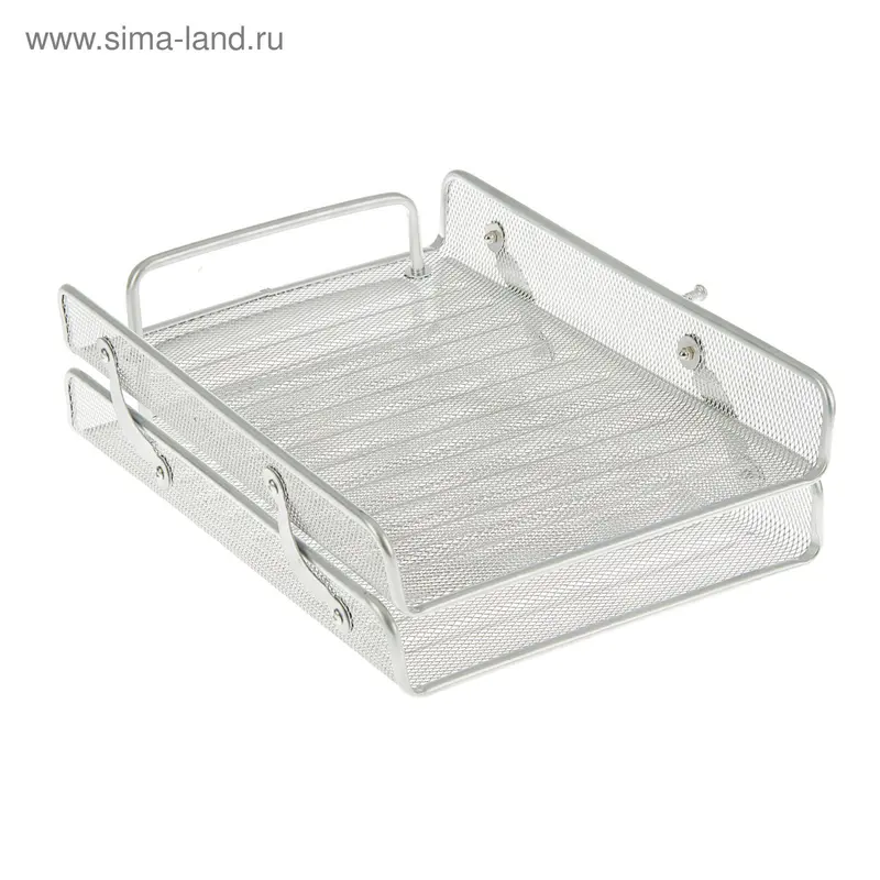 Лоток для бумаг горизонтальный, 2 отделения, серая сетка