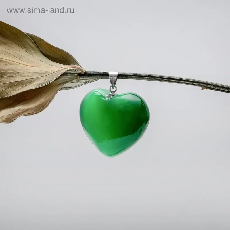 Подвеска сердце «Кошачий глаз» цвет зелёный