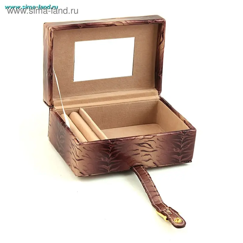 шкатулка кожзам коричневый с рисунком лак 10*15*6,5 см (бокс 24 шт)