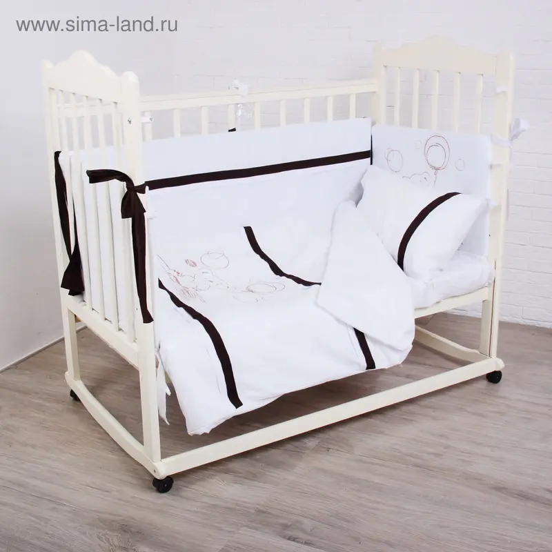 Комплект в кроватку (4 предмета) "Шоколадный мишка", цвет белый