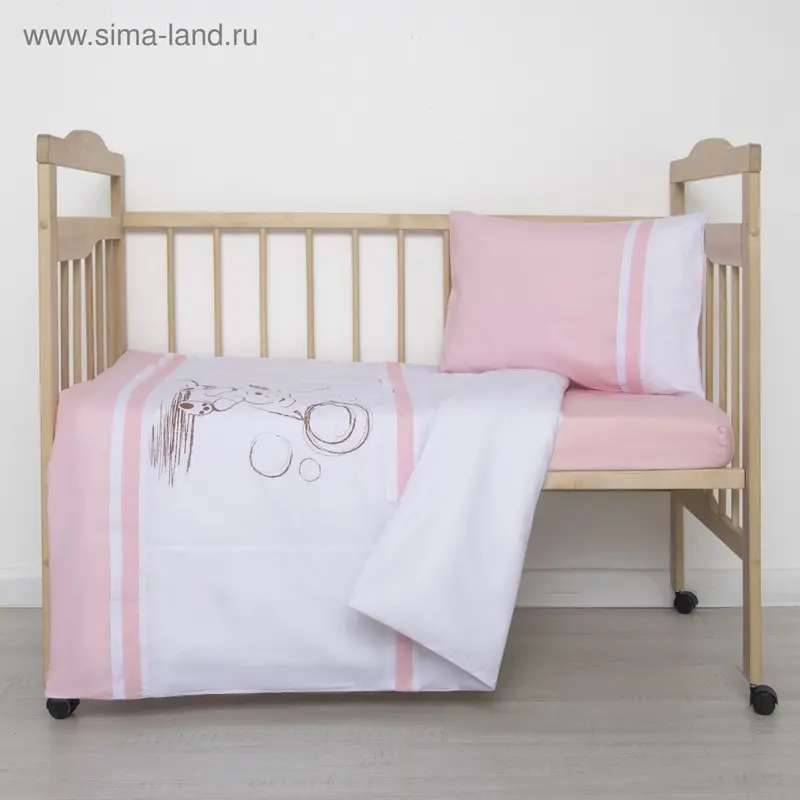 Детское постельное бельё "Шоколадный мишка", цвет розовый