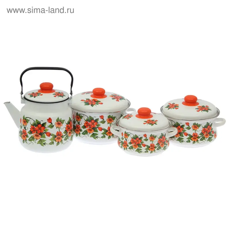 Набор кухонный "Забава", 4 предмета: кастрюли 2 л, 3 л, 4 л, чайник 3,5 л