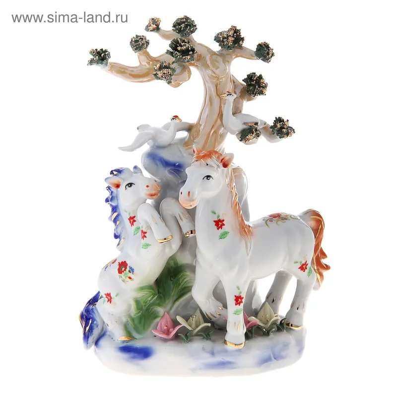 сувенир нэцкэ под фарфор 2 коня у сакуры 23*15 F42