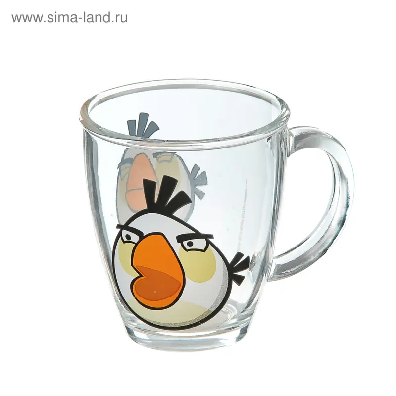 Кружка стеклянная Angry Birds, белая, 300 мл