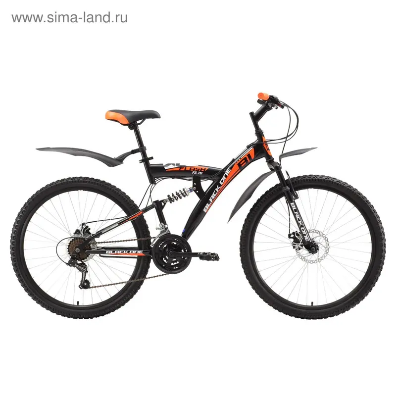 Велосипед 26" Black One Flash FS D, 2017, цвет чёрный/оранжевый, размер 16"