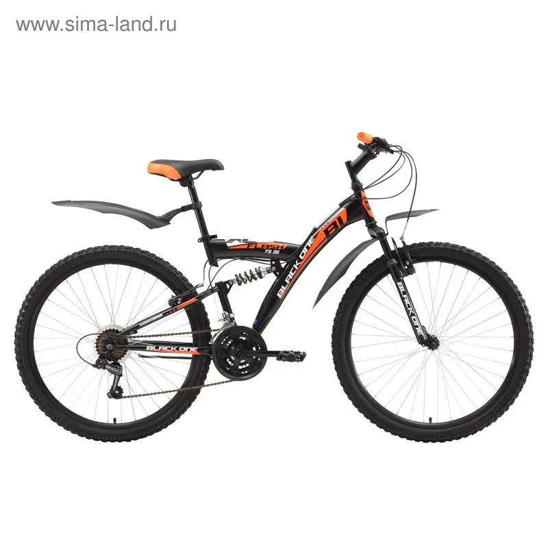Велосипед 26" Black One Flash FS, 2017, цвет чёрный/оранжевый, размер 18"