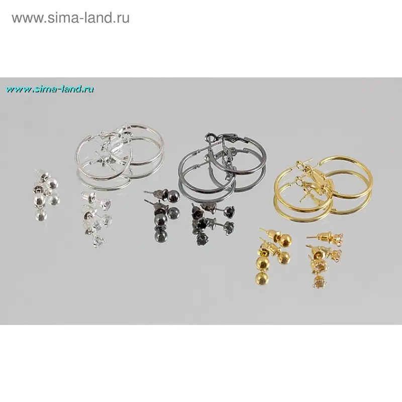 Набор (пуссеты + серьги кольца), цена за набор