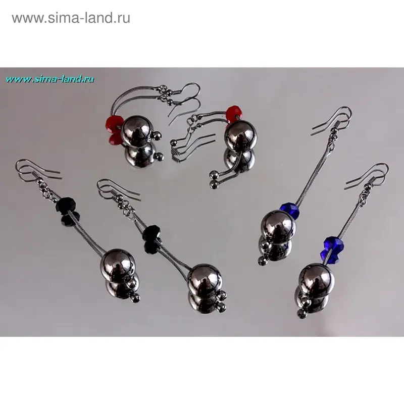 Серьги висячие, с шариком и кристаллом
