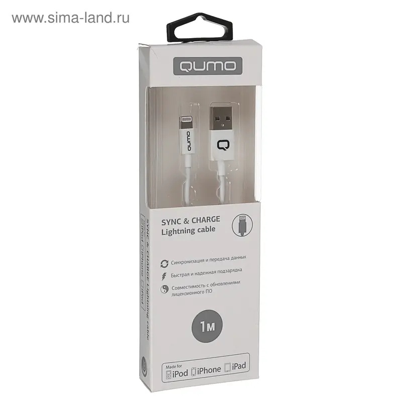Кабель Qumo, Lightning - USB, 2.4 А, 1 м, белый