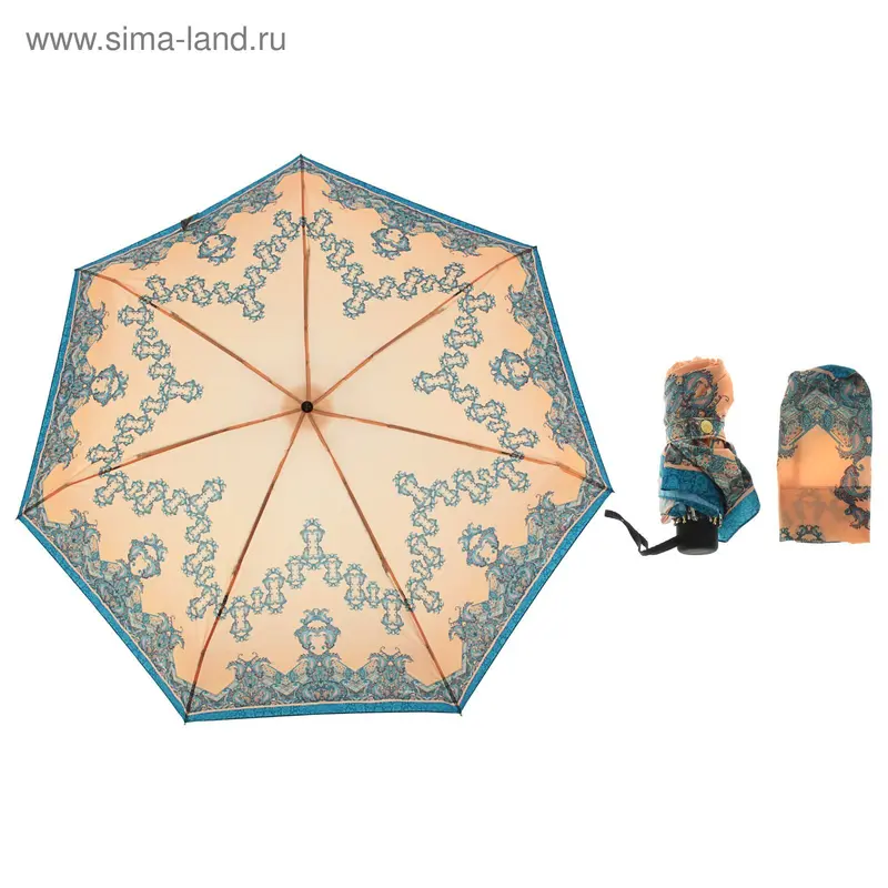Зонт механический "Орнамент", R=48см, цвет бежевый