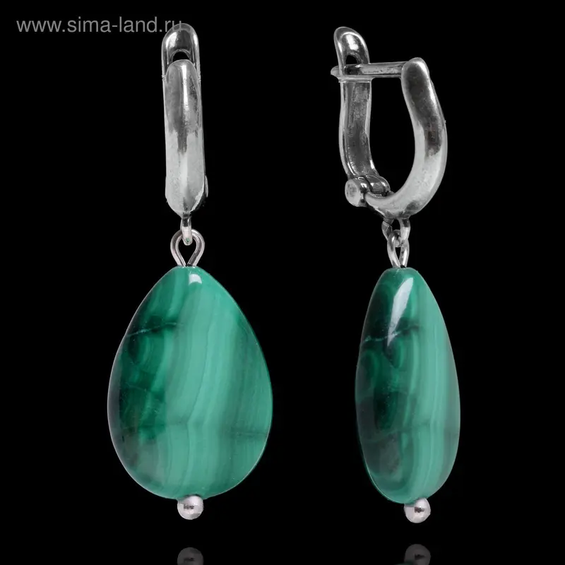 Серьги «Малахит» капля плоская