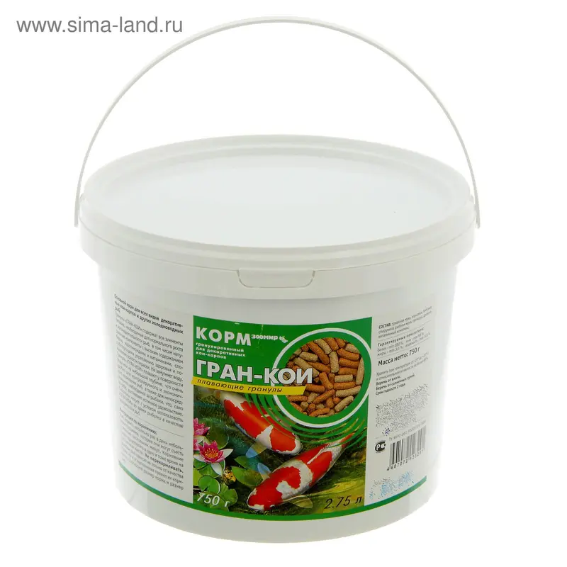 Корм ЗООМИР "ГРАН-КОИ" для кои-карпов, плавающие ганулы, ведро 2.75 л, 750 г