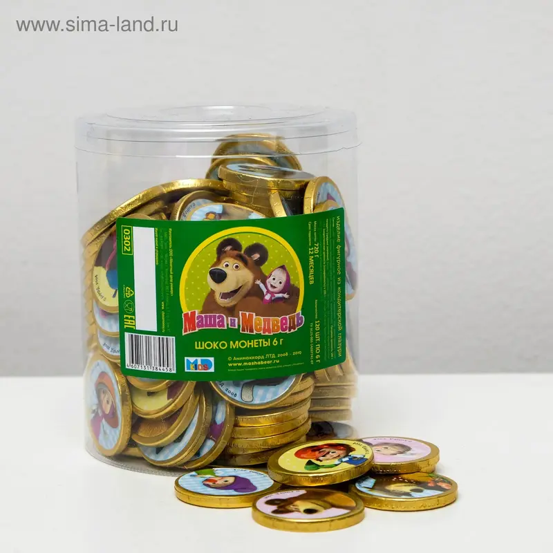 Шоколадные монеты "Маша и Медведь", 6 г