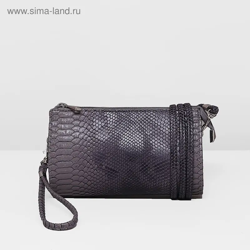 Клатч жен 6754, 21*5*9, 1 отд на молнии, с ручкой, длин ремень, темно серый
