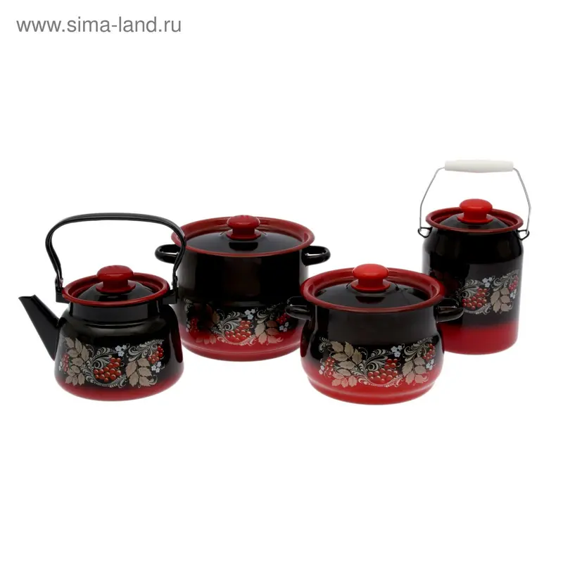 Набор посуды "Рябинка", 4 предмета: 4 л, 5,5 л, чайник 2,4 л, бидон 3 л