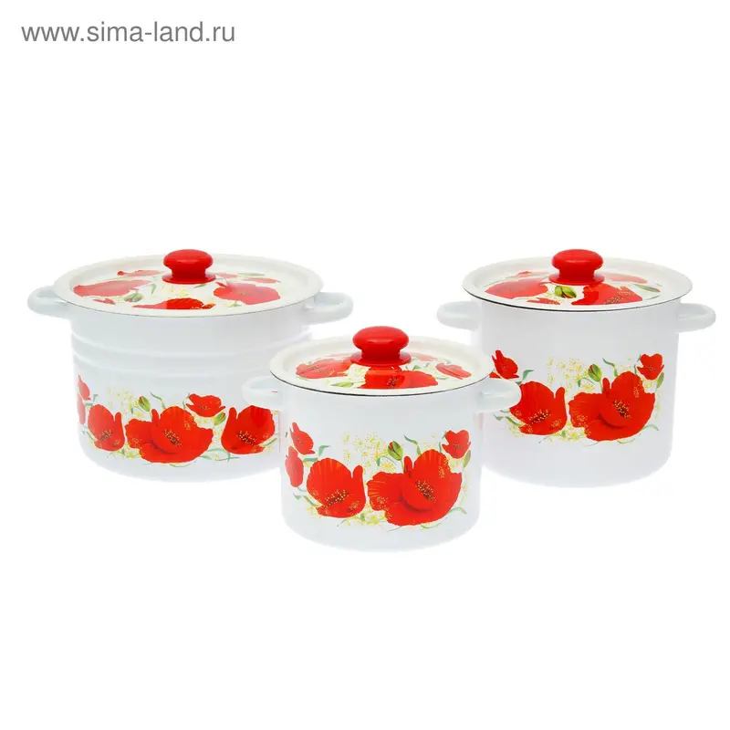 Набор кастрюль "Маки", 3 предмета: 3,5 л, 5,5 л, 8 л