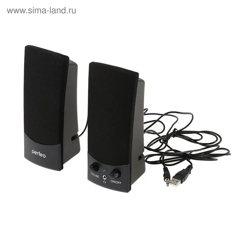 Компьютерные колонки Perfeo UNO, 2.0, 2 х 1,5 Вт, Jack 3.5 мм, USB, черные