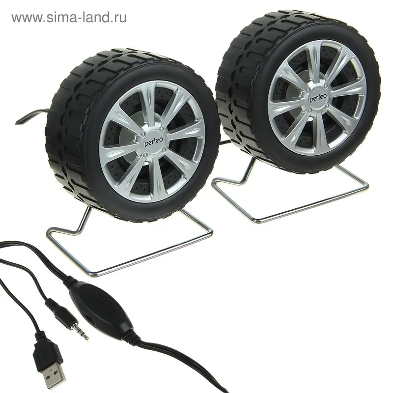 Компьютерные колонки 2.0 Perfeo WHEELS PF-038, 2х3 Вт, USB, черно-серебристые