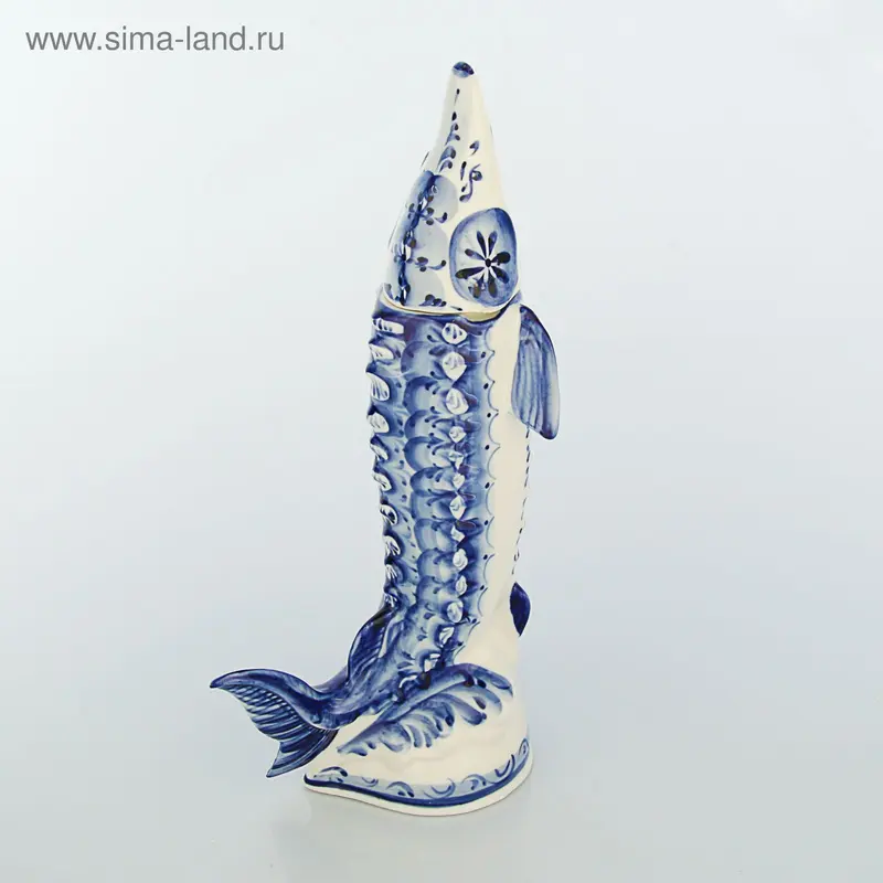 Штоф «Осётр», гжель, кобальт, 2 сорт