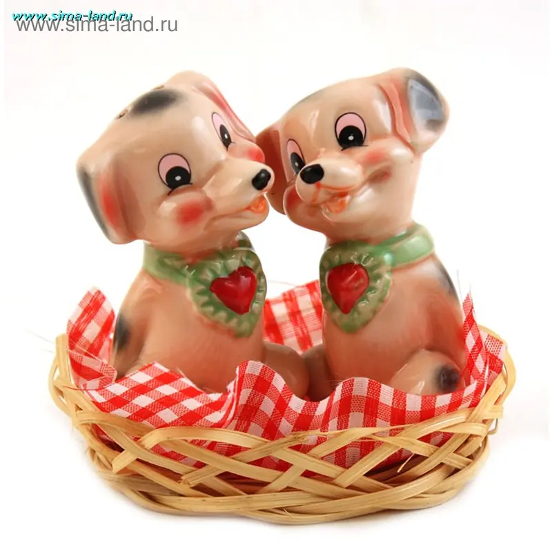 Набор для специй, в корзинке "Собачка с сердцем"
