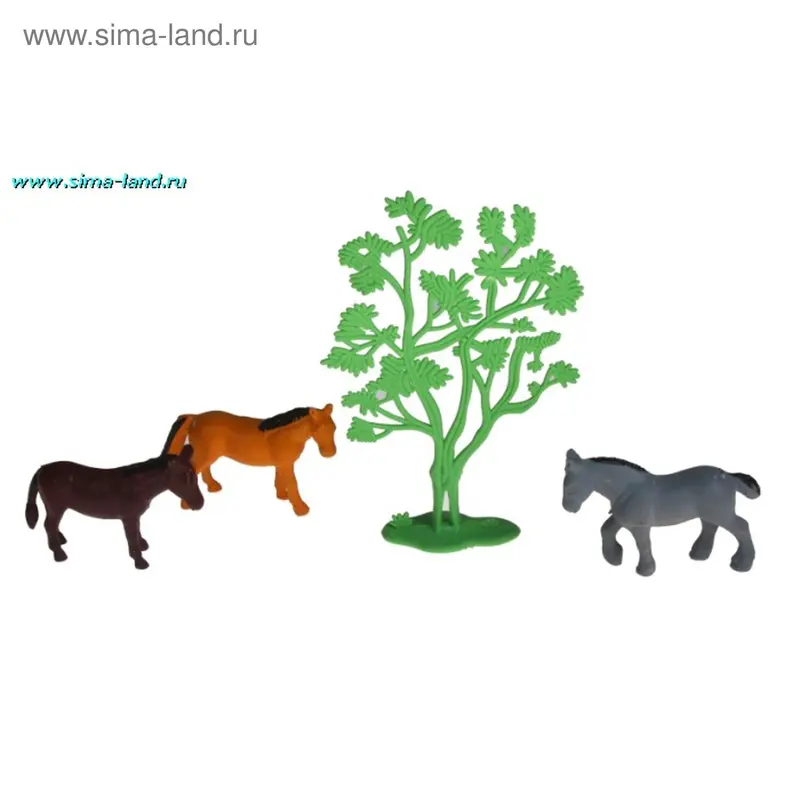 набор животных лошадки 12 шт, изгородь и дерево в пак. 22,5*19*2,5