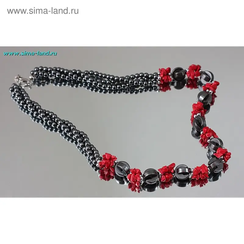 Бусы скарлет «Гематит+коралл»