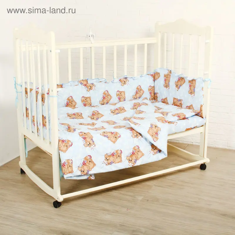 Комплект в кроватку "Спящие мишки" (3 предмета), цвет голубой 35