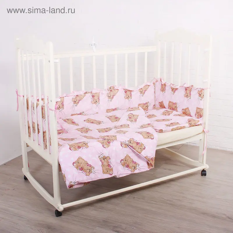 Комплект в кроватку "Спящие мишки" (3 предмета), цвет розовый 35